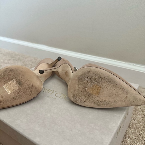 Jimmy CHOO Saeda 100 crystal-embellished suede pumps in Ballet pink/crystal - Picture 12 of 14